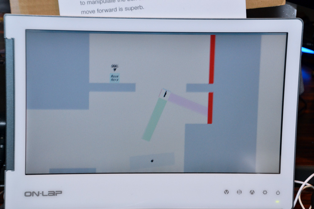 4方向に伸びる棒をうまく使ってゴールを目指す。何度でもやり直し可能