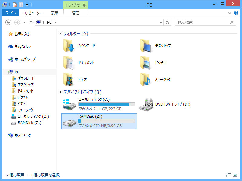 作成されたRAMディスク