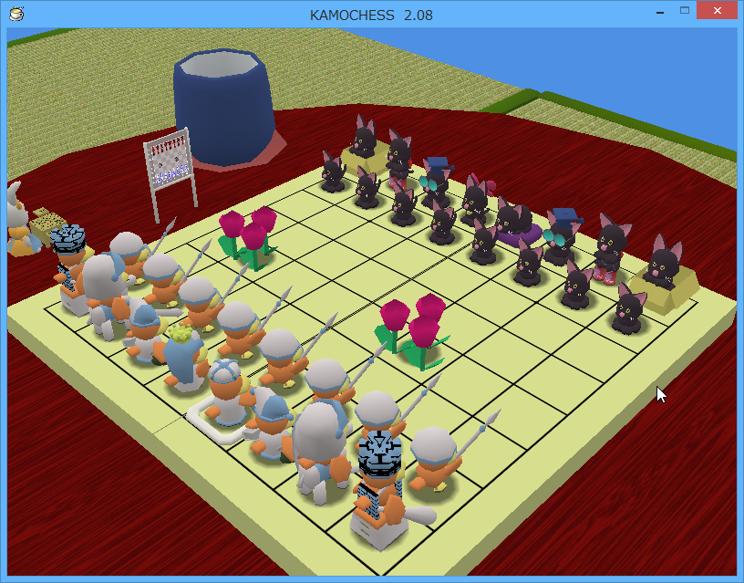 将棋ファンにとってはうれしい折り畳み将棋盤ステージ。相手の駒をネコにしてみた