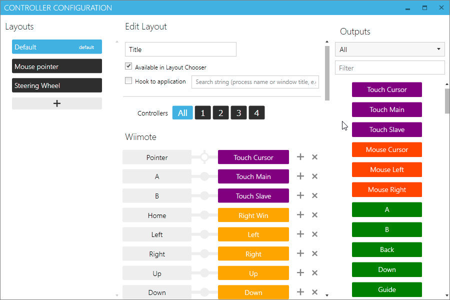 各ボタンと操作のカスタマイズダイアログ
