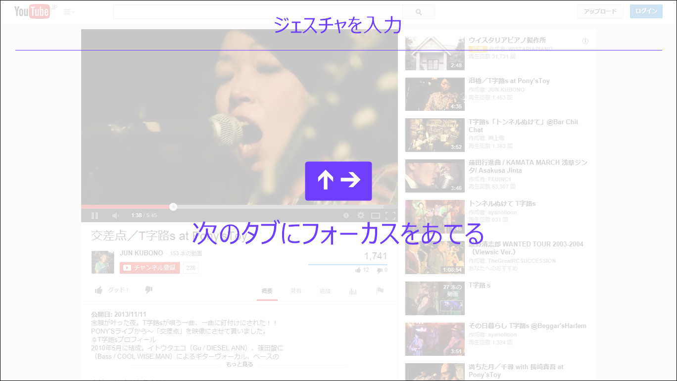 上端から下へスワイプするとジェスチャー入力モードに