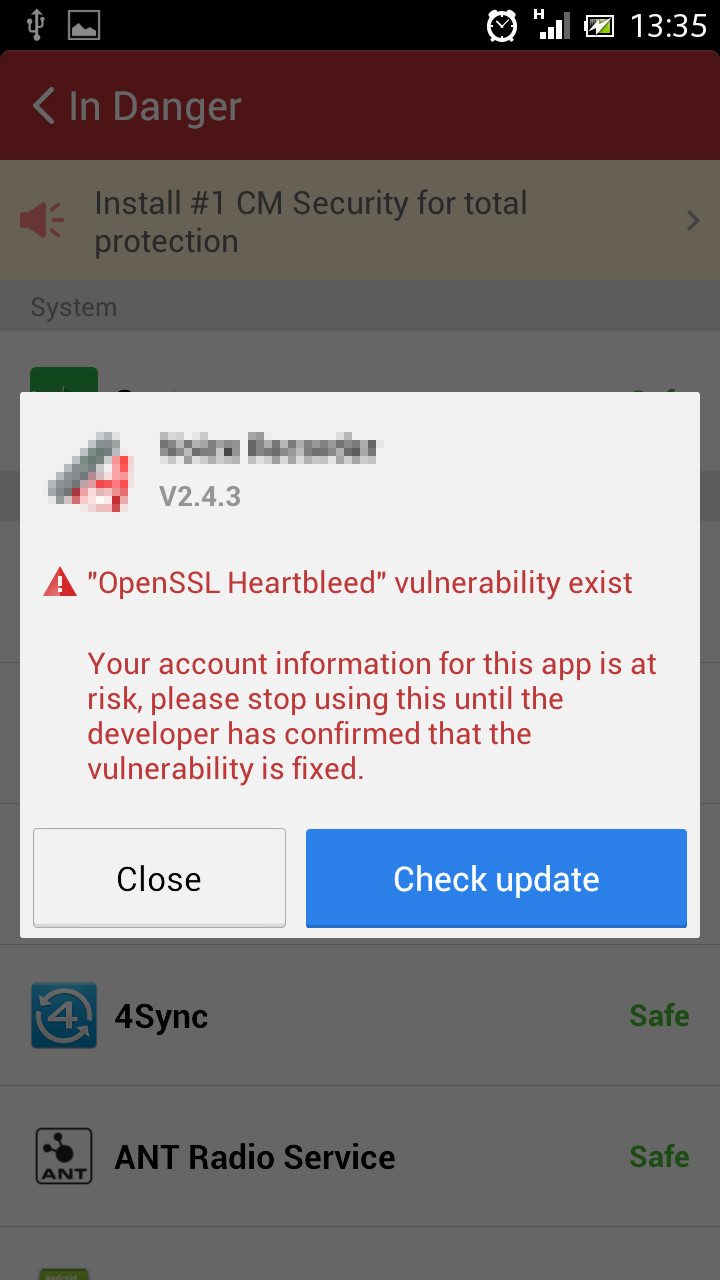 英語の注意書きが掲載されたポップアップ