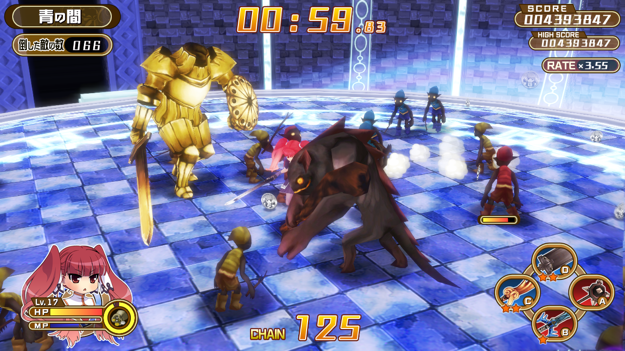 スコアアタックモードは3分で終わる。終盤はものすごい数の敵が現れる