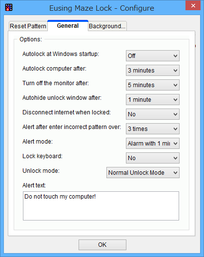 設定ダイアログの［General］タブ