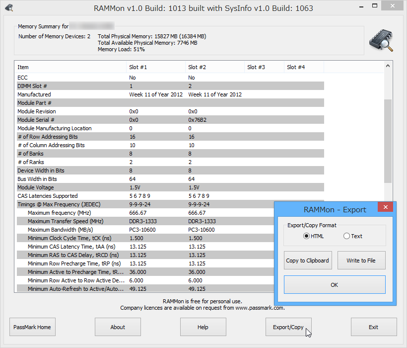 取得した情報をTXT/HTML形式でクリップボードへコピーしたり、ファイルへ書き出したりすることも可能