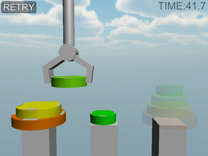 本来の“ハノイの塔”のルールを無視できるが、物理演算で別の難しさを作り出した作品。出落ちネタだと思ったら、これが結構難しい