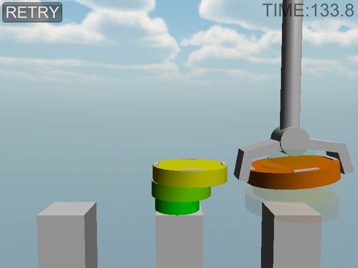 本来の“ハノイの塔”のルールを無視できるが、物理演算で別の難しさを作り出した作品。出落ちネタだと思ったら、これが結構難しい