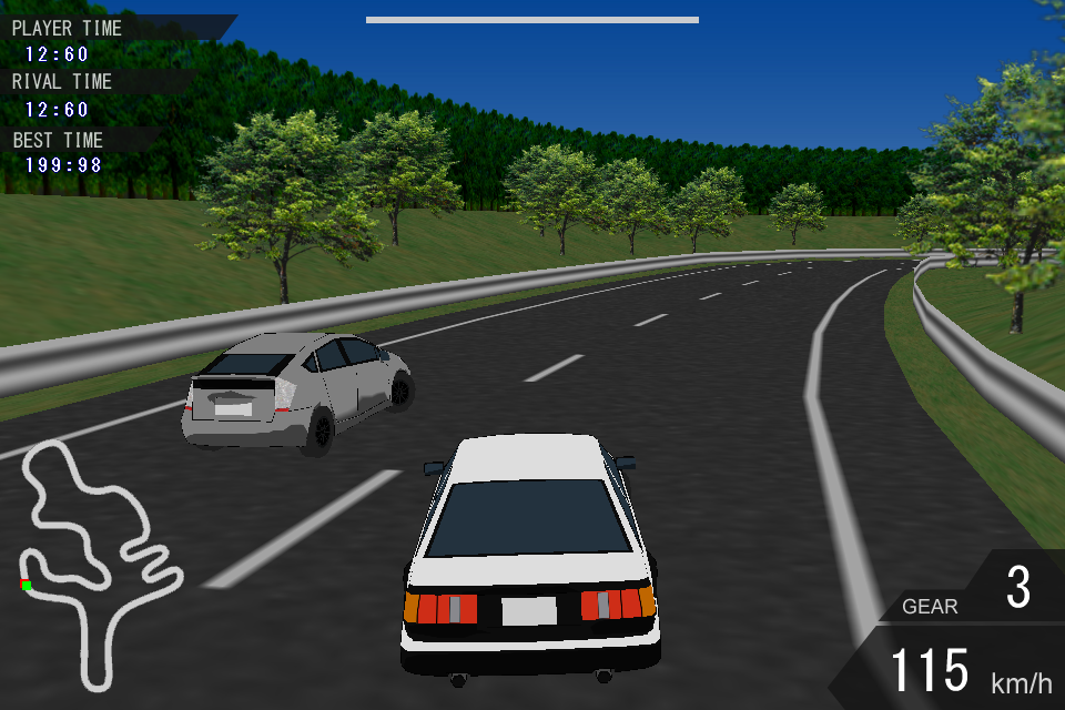 手軽にドリフトの楽しさを味わえるのが本作の魅力。書き文字も動いている画面で見ると、いい感じでゲームを盛り上げてくれている