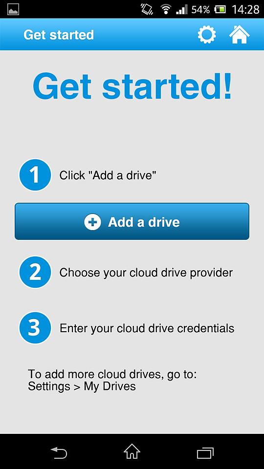 ［+Add a drive］ボタンから利用したいオンラインストレージサービスを登録する