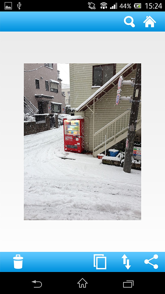 画像ファイルは内蔵ビューワーで閲覧でき、削除やコピー、移動、共有を操作できる