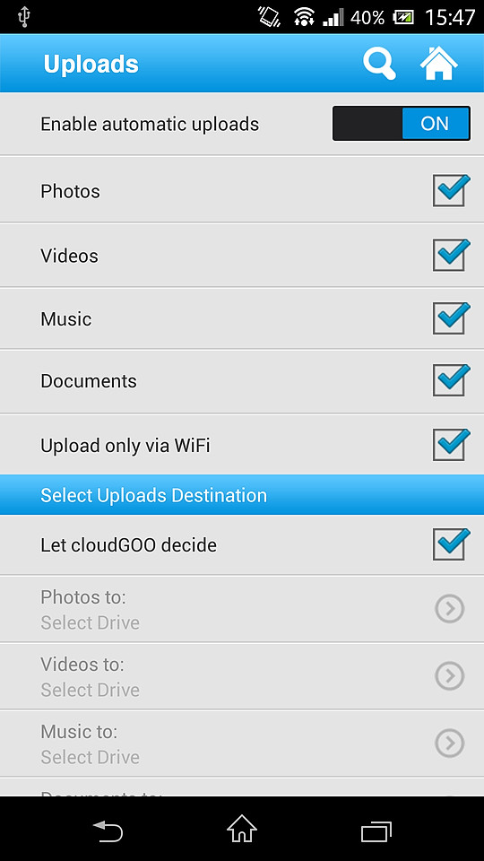 選択した種類のファイルが端末に保存された際に、オンラインストレージに自動でアップロードが行われる