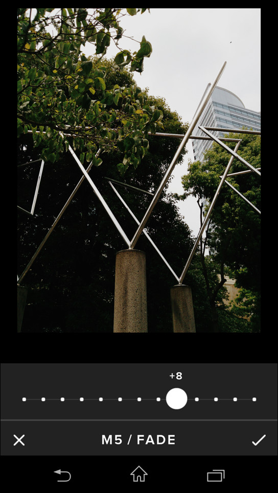 フィルターの効果の度合いをスライダーで調整可能