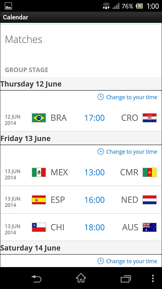 “FIFA.com”のWebページで全試合日程を確認できる