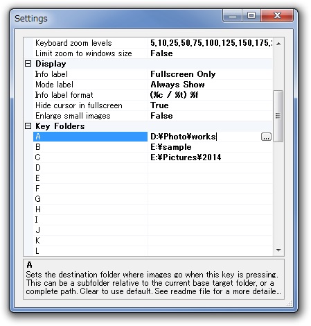 アルファベットキーや数字キーに振り分け先のフォルダを割り当て