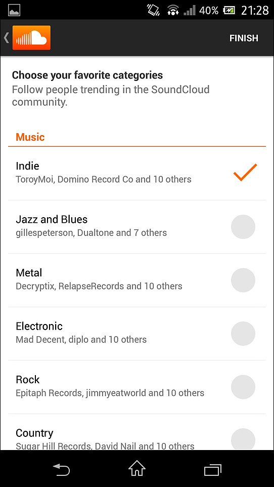 会員登録後、好みのジャンルを選択すれば、初期設定は完了