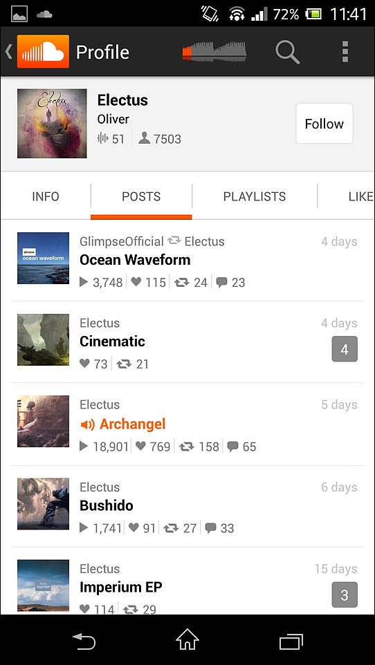 他のユーザーのプロフィール画面を表示し、右上の［Follow］ボタンをタップすればフォローが可能