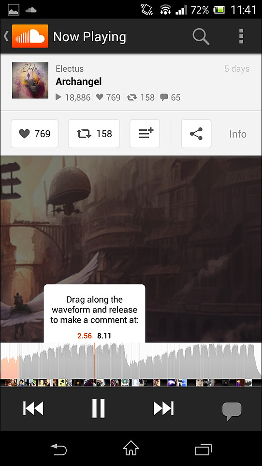 再生画面下部のシークバーで再生位置を指定して、コメントを投稿できる