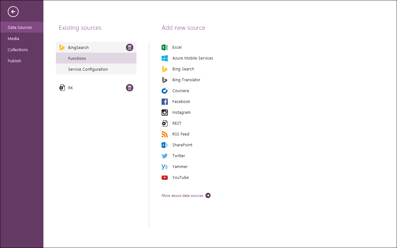 オンラインサービスをデータソースとして追加
