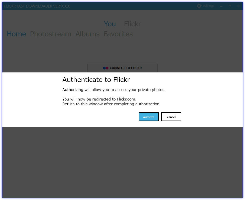 ブラウザーで認証画面が表示されるので、アプリケーションが“Flickr”へアクセスすることを許可