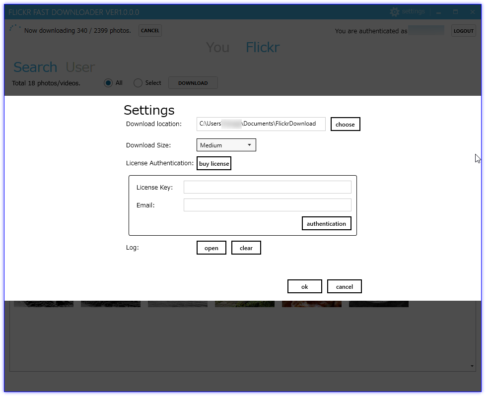 設定画面。ダウンロード先などが指定可能