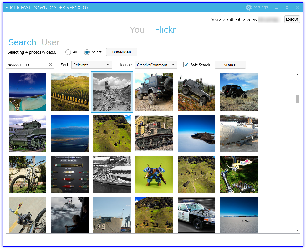 他人が公開しているコンテンツをダウンロードすることも。クリエイティブ・コモンズで公開されているコンテンツのみをフィルタリングできるのが便利