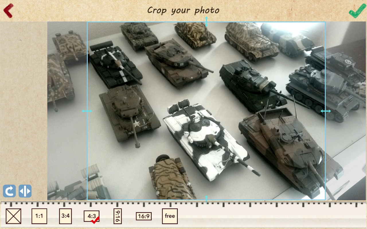 撮影した写真または選択した画像をクロッピング