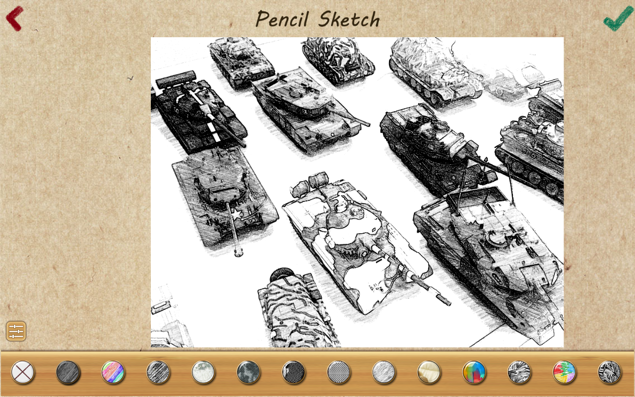 ワンタップで写真が鉛筆画風に