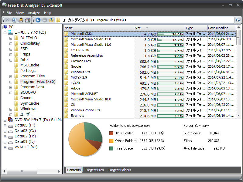 右ペインで［Contents］タブを選択