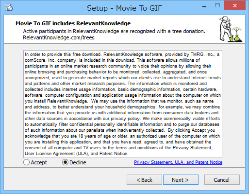 セットアップ時に広告ソフト「<a href="http://www.relevantknowledge.com/" class="n" target="_blank">RelevantKnowledge</a>」のインストールが案内されるので注意