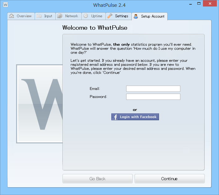 アカウントのセットアップが必要