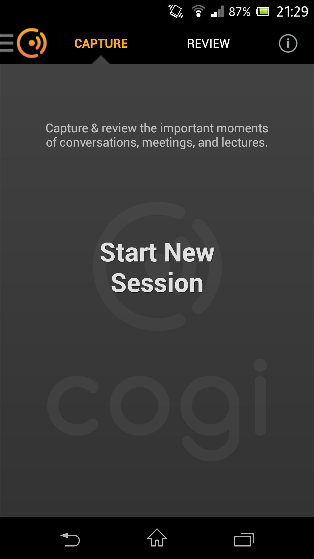 ［Start New Session］をタップすると、録音のスタンバイ状態になる