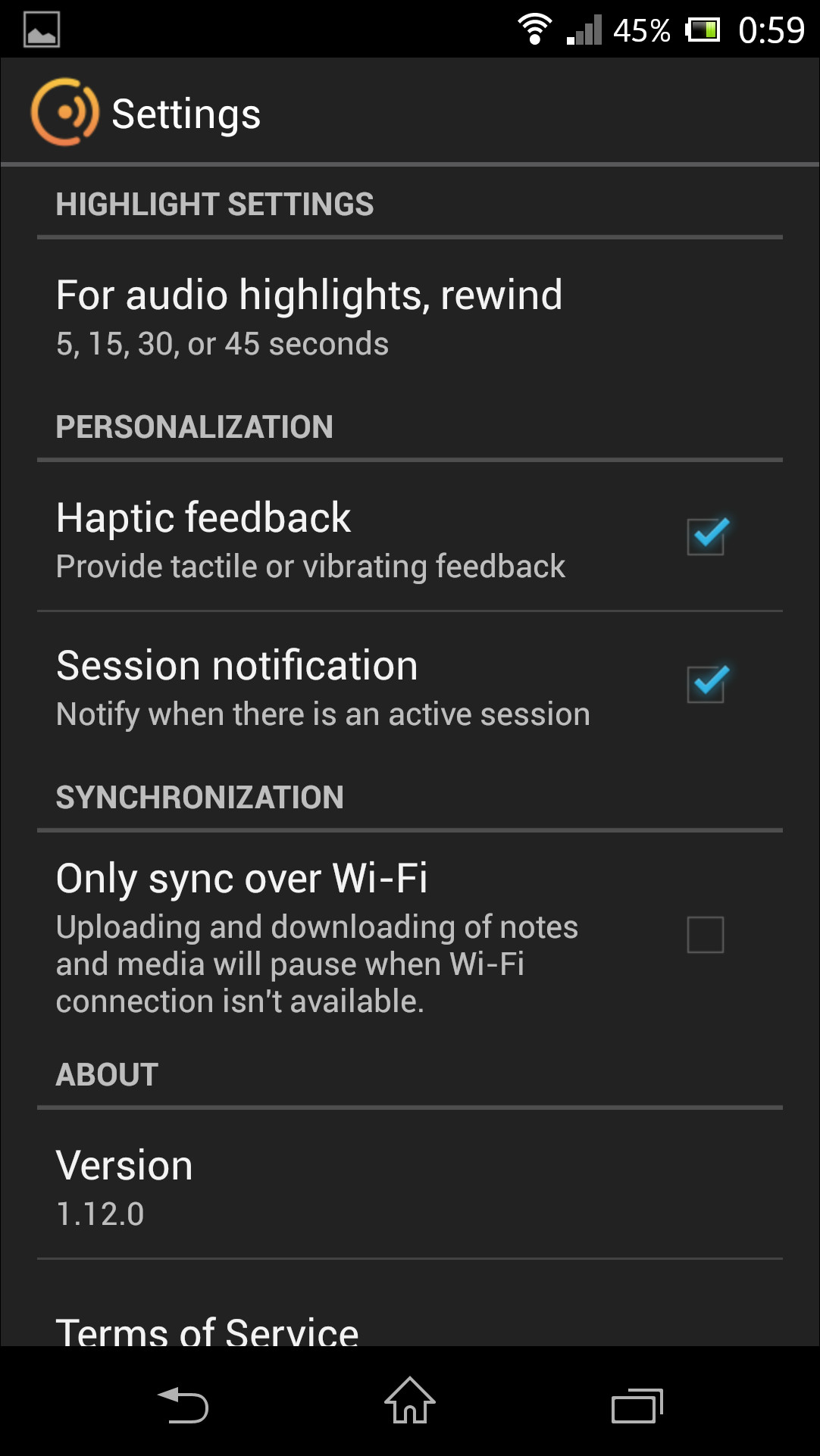 “Session notification”をONにすると、録音中のアプリ画面を通知領域からすばやく開ける
