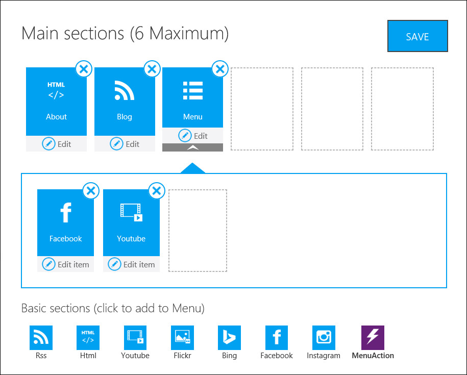 “Menu”セクション追加後の画面