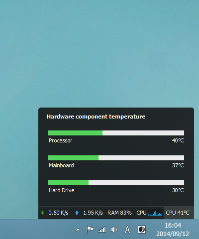 CPU温度欄をクリック。CPU以外にもマザーボードとHDDの温度が確認可能に