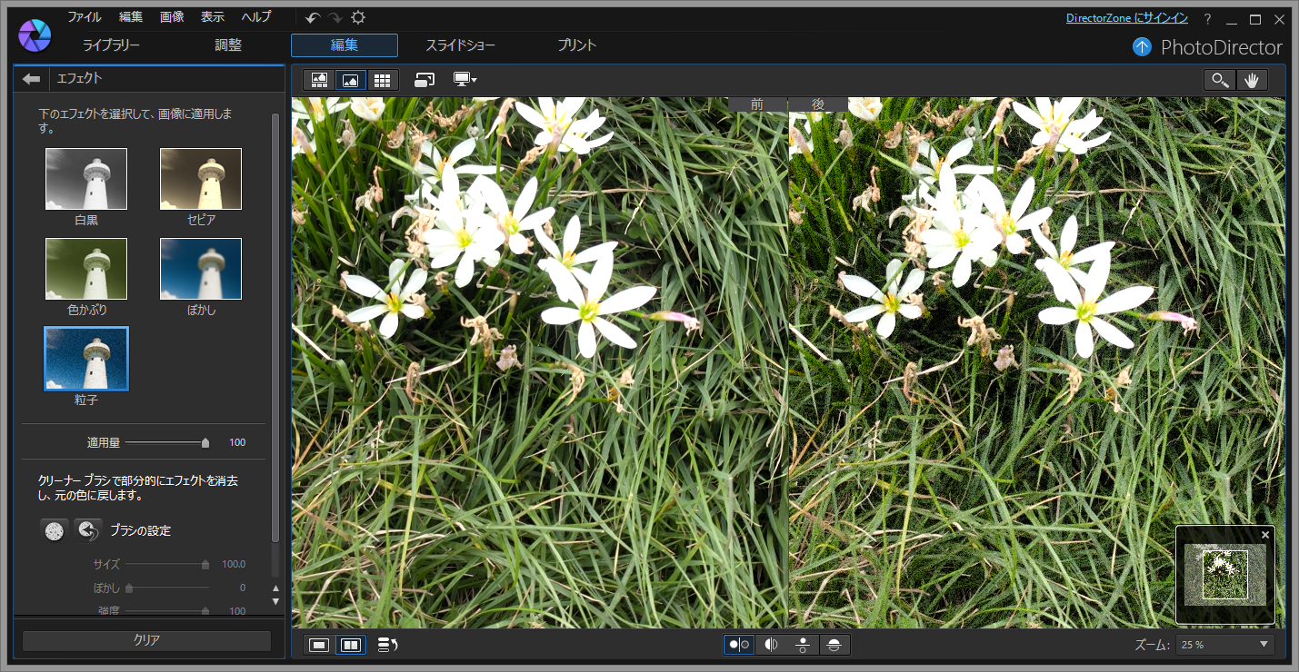 “粒子”エフェクトを適用した前後の比較