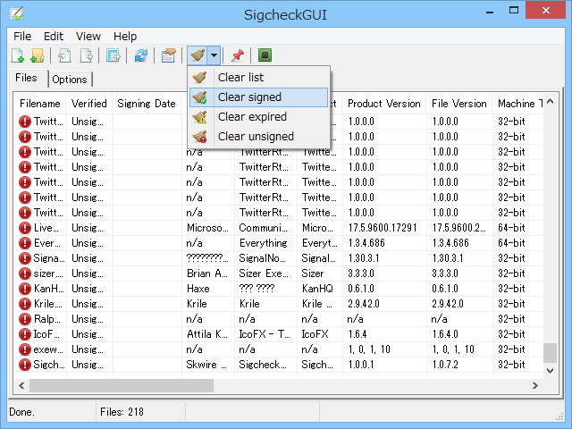 条件に合致するファイルをリストからクリア