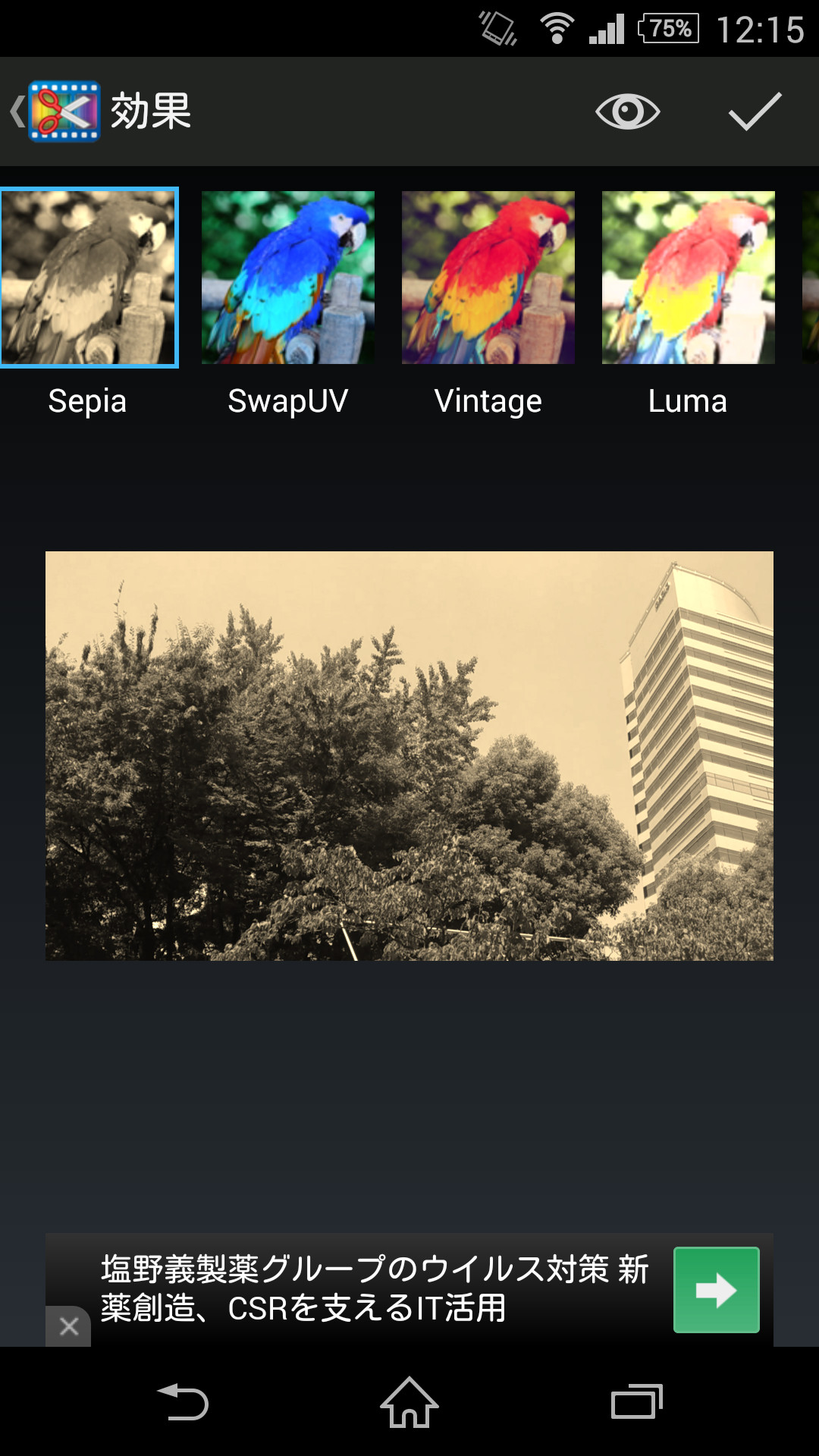 特殊効果を選択して、動画に適用することも可能
