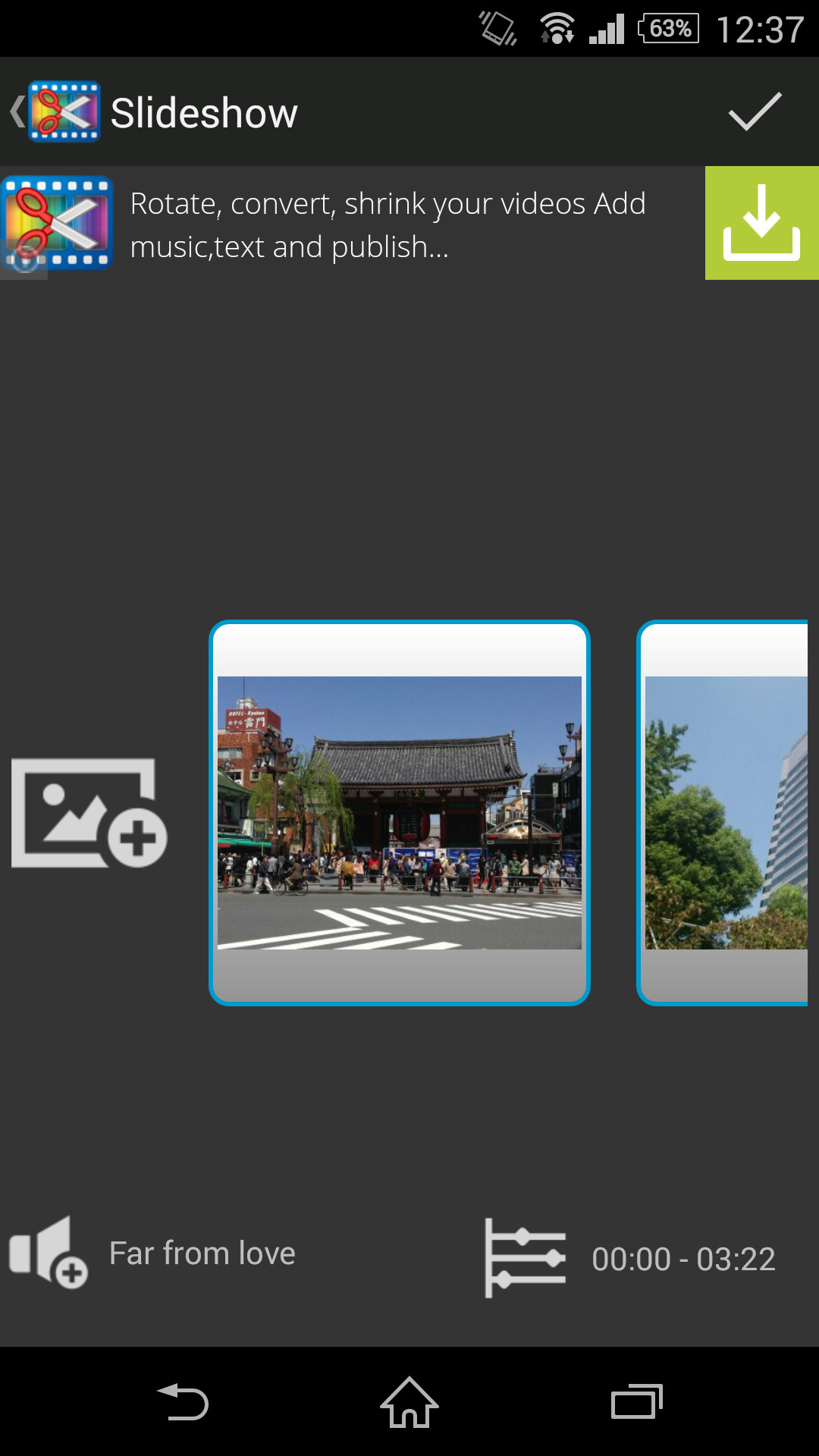 画像と楽曲を選択し、スライドショー動画を作成することもできる