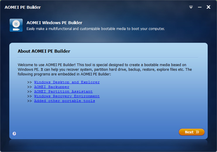 「AOMEI PE Builder」v1.0.0