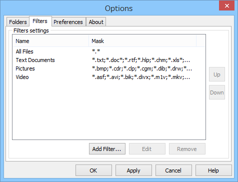 ファイル選択ダイアログのフィルタリング設定