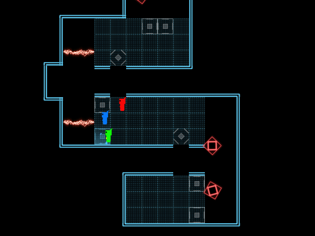 2人がかりで床に乗って道を出現させ、1人が先へと進む