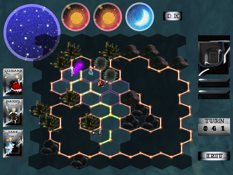 3つの味方ユニットの行動を選ぶと、敵味方が一斉に動く。うまく打線による囲いの中に敵を誘導して倒していく