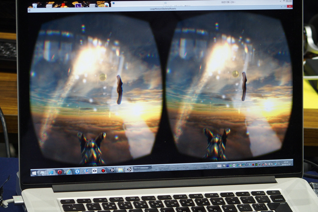 「Dragoon（仮）」。Wiiリモコンの上に割り箸を立てたものをトラッキングして銃を撃っている（Wiiリモコン自身のモーションセンサーは未使用）