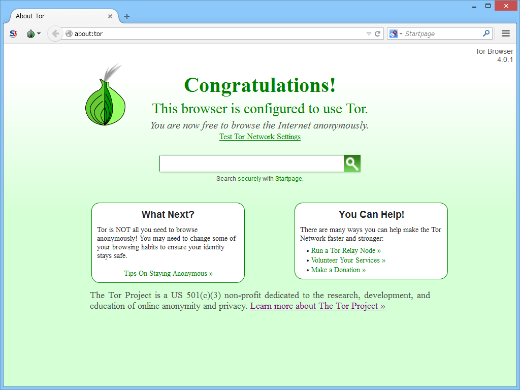 「Tor Browser」v4.0.1