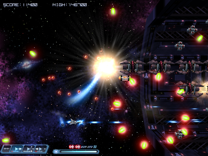 3Dグラフィックで描かれた2D横スクロールシューティングゲーム