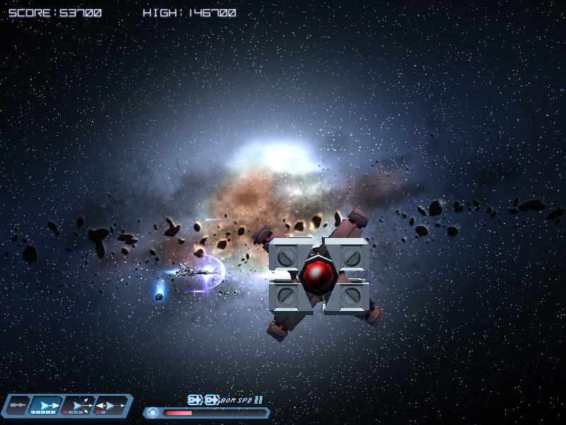 中心部を攻撃しないとダメージを与えられない敵機も多い