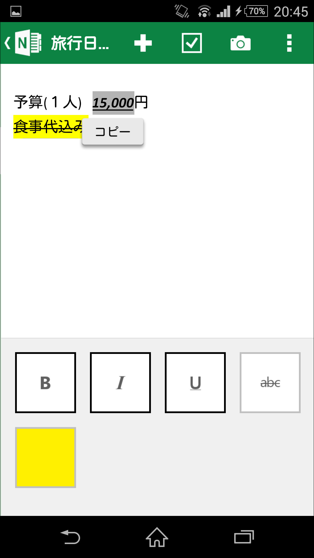 選択したテキストに太字や斜体、下線、取り消し線などの書式を設定できる