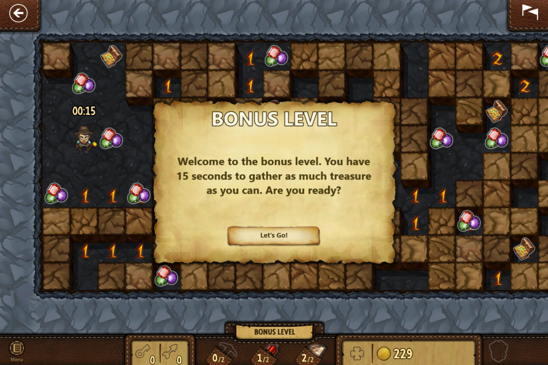 ゴールドを一定時間稼ぎ放題の“ボーナスステージ”。「Microsoft Minesweeper」にはない要素だ