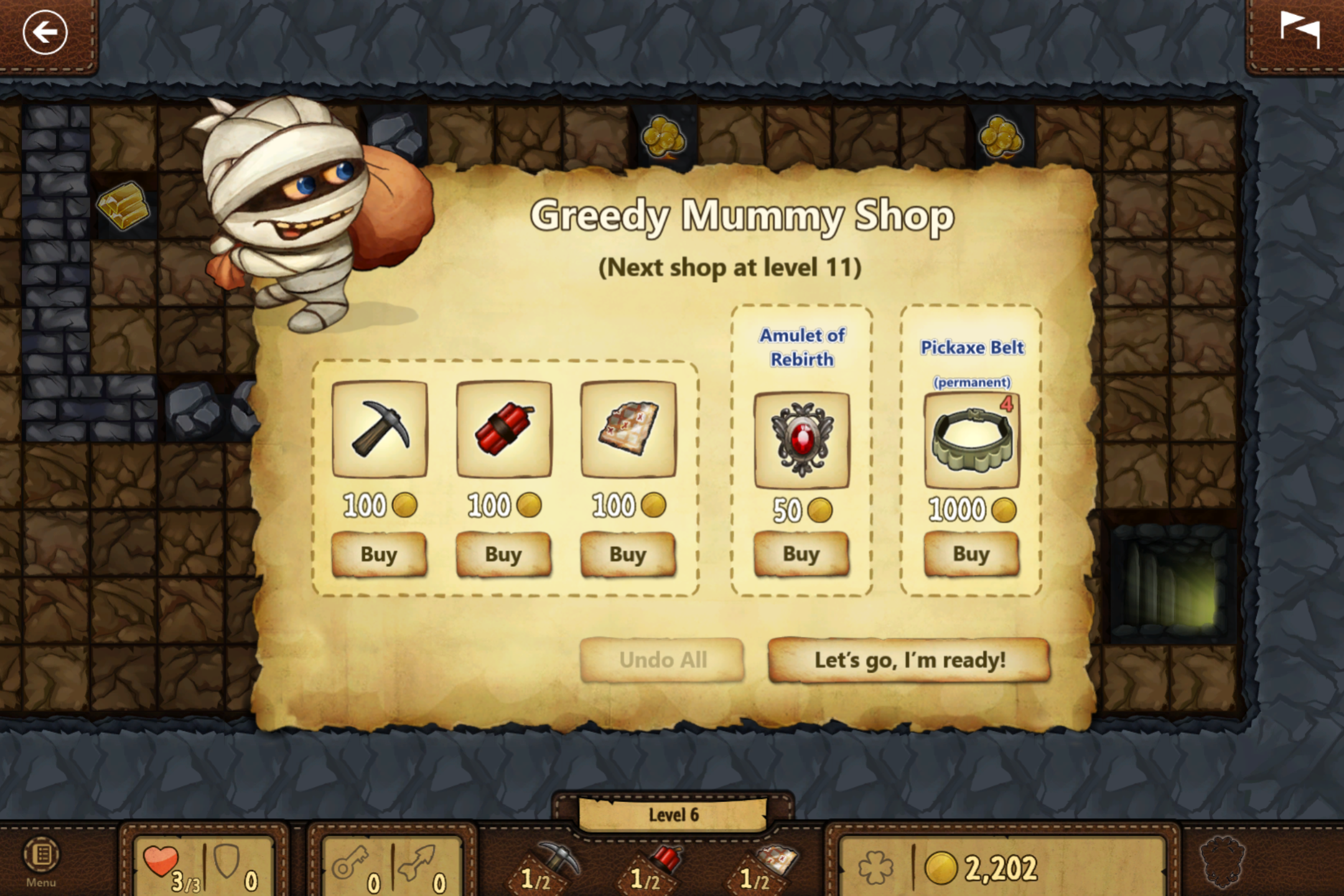 一部のアイテムはステージのクリア後にゴールドで購入することが可能