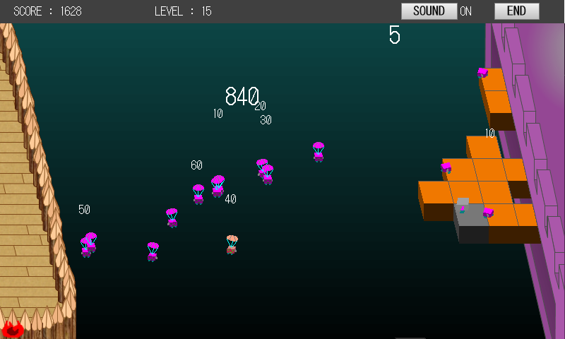 どんどん伸びてくる橋の中から、色の違いをヒントに3個単位のブロックを割り出し、削り落としていく。まとめて落とすと気分爽快